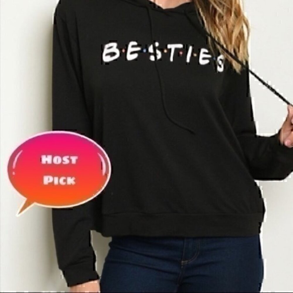 Black hoody BESTIES print sweatshirt women’s size medium